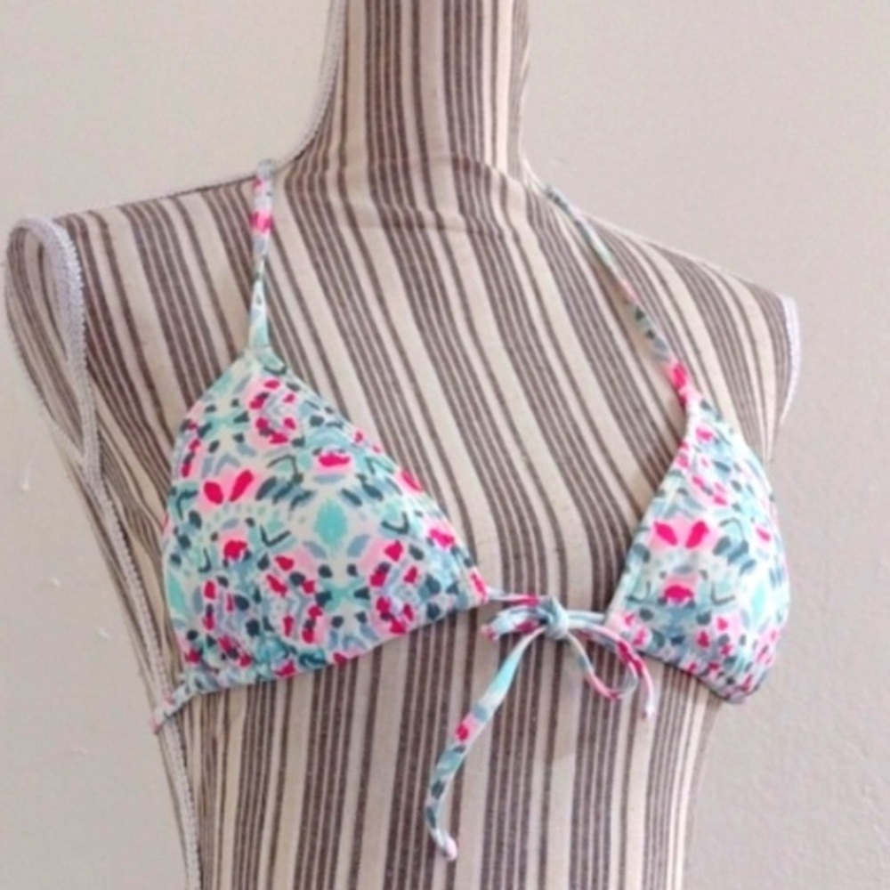 Aerie hot pink and mint Patterned Bikini Halter Top, sz M - Picture 6 of 6